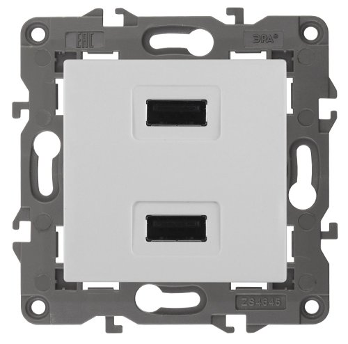 Розетка USB тип A+A без рамки Эра Elegance 2-м. 2100мА белый фото Розетка USB тип A+A без рамки Эра Elegance 2-м. 2100мА белый картинка
